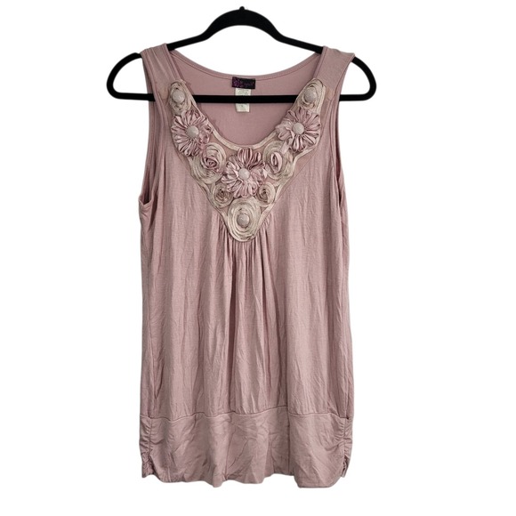 Vintage Y2K Babydoll Top‎ Floral Applique Beaded Large Pink Sleeveless Festival - Picture 5 of 11